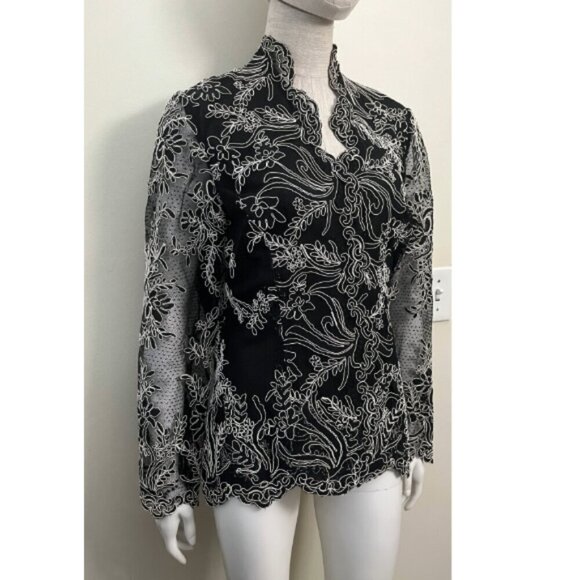 VICTOR COSTA GUIPURE SCALLOPED TRIM JACKET 14 XXL - Picture 2 of 9